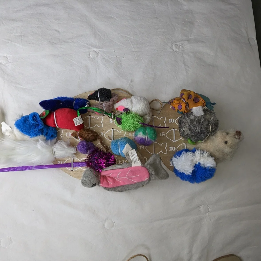Pet Cat Toy Countdown Calendar wood NWT cat small animal fish shape cream